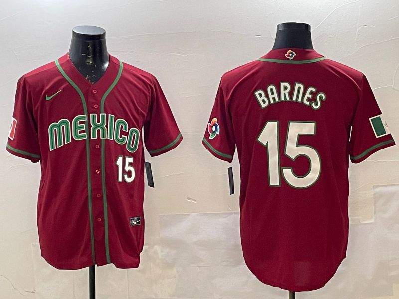 Men 2025 World Cub Mexico #15 Barnes Red Nike MLB Jersey style 4